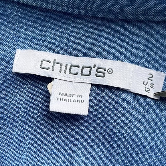 Chico's Blue 100% Linen Button Up Shirt Womens 12 Lightweight Coastal - Picture 10 of 11